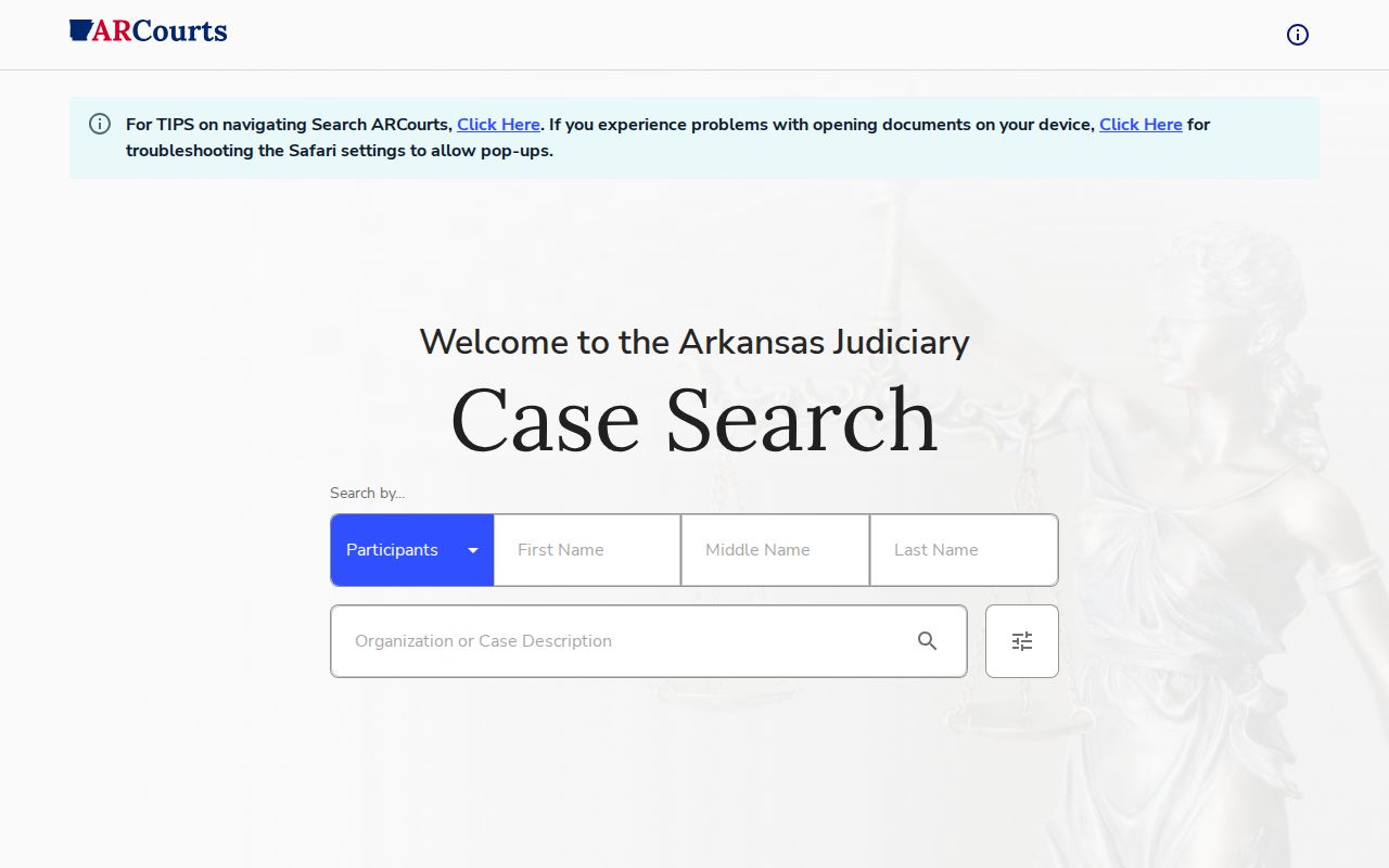 Search ARCourts controls for a Mississippi County warrant check
