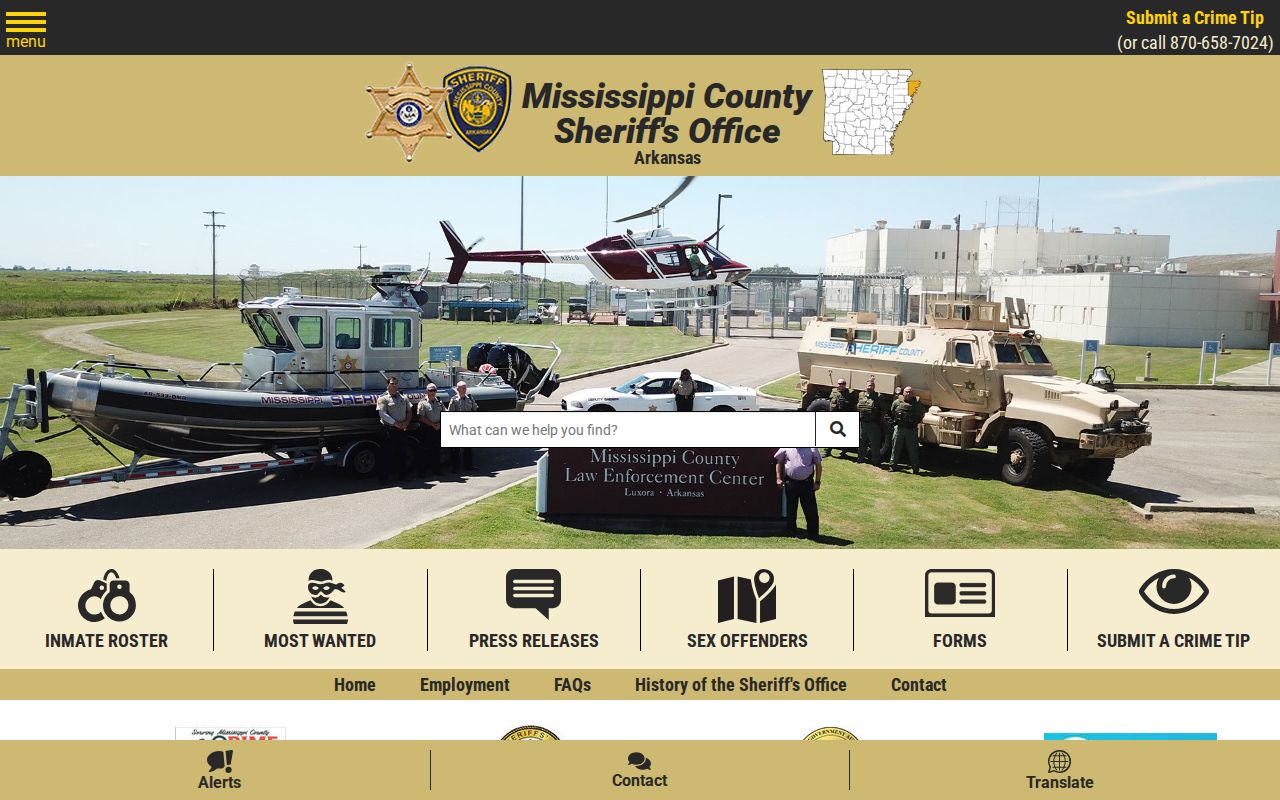 Mississippi County Sheriff contact page for warrant records